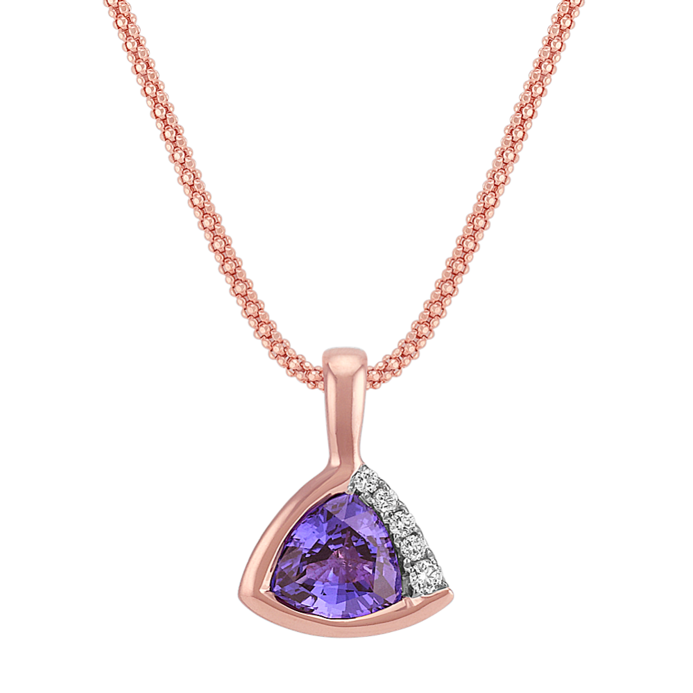 Trillion Lavender Sapphire and Round Diamond Pendant (18 in)