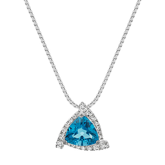 Trillion London Blue Topaz and Round Diamond Triangle Pendant (18 in)