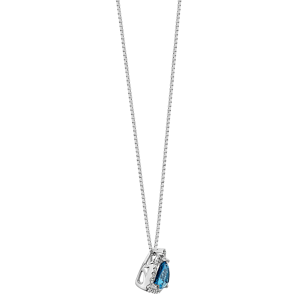 Trillion London Blue Topaz and Round Diamond Triangle Pendant (18 in ...