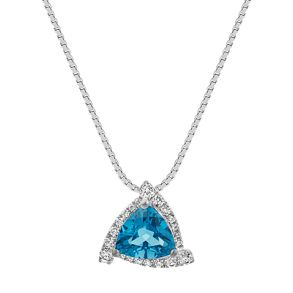 Trillion London Blue Topaz and Round Diamond Triangle Pendant (18'')
