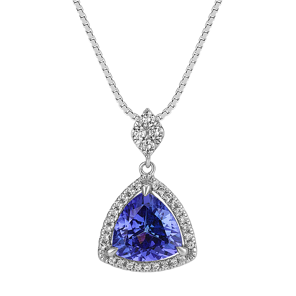 Trillion Tanzanite and Round Diamond Pendant (18 in) | Shane Co.