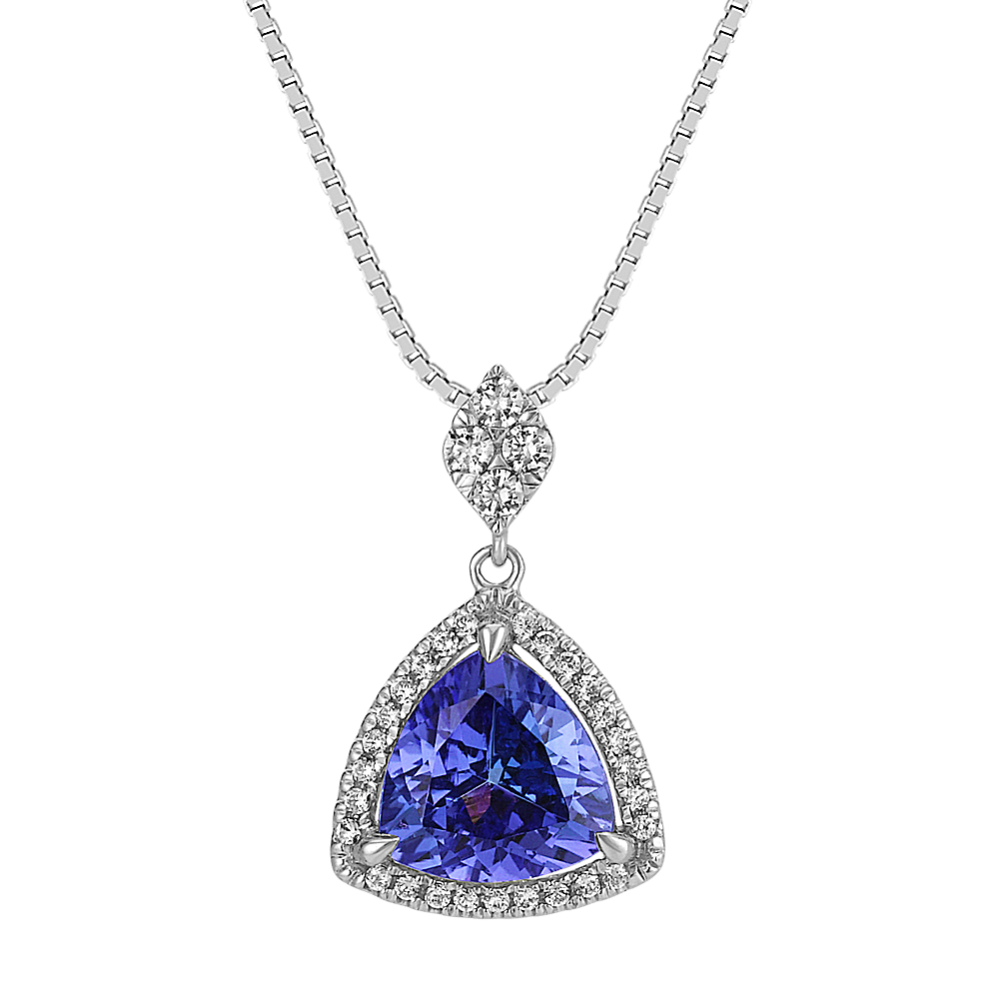 Trillion Tanzanite and Round Diamond Pendant (18'')