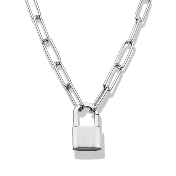 Sterling Silver Padlock Paperclip Chain