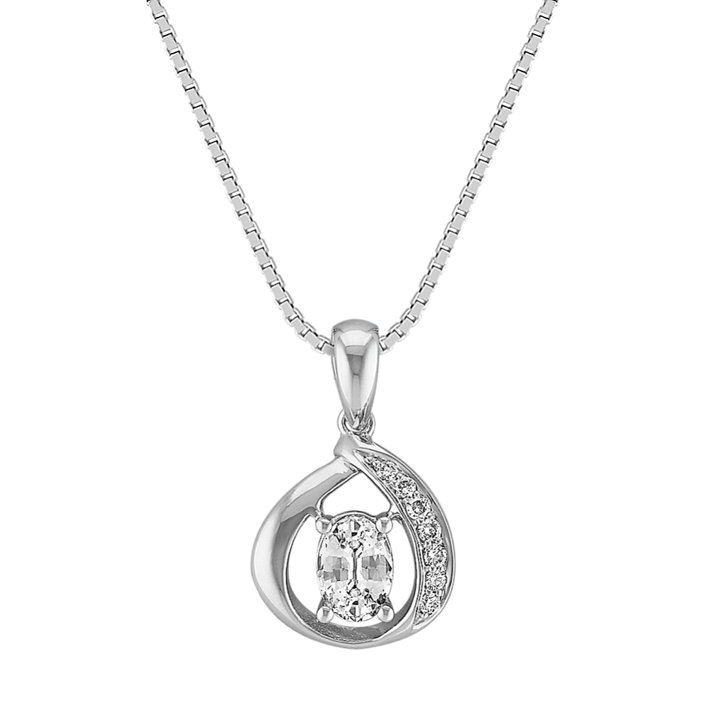 Twisted Loop White Sapphire and Diamond Pendant in Sterling Silver (18 in)