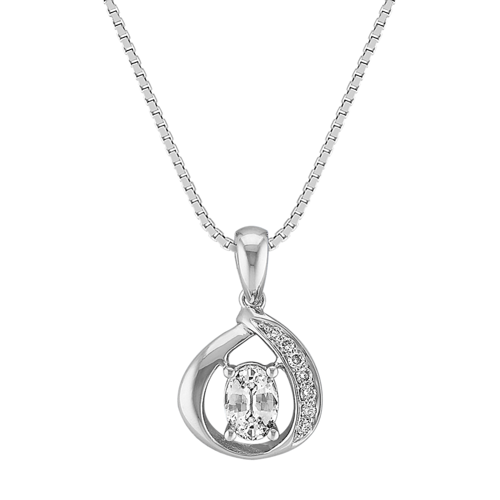 Twisted Loop White Sapphire and Diamond Pendant in Sterling Silver (18'')