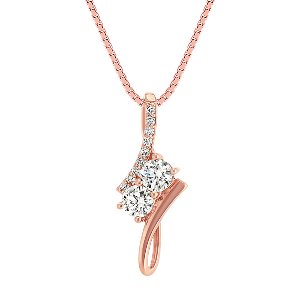 Two-Stone Contemporary Round Diamond Pendant in 14k Rose Gold (18'')