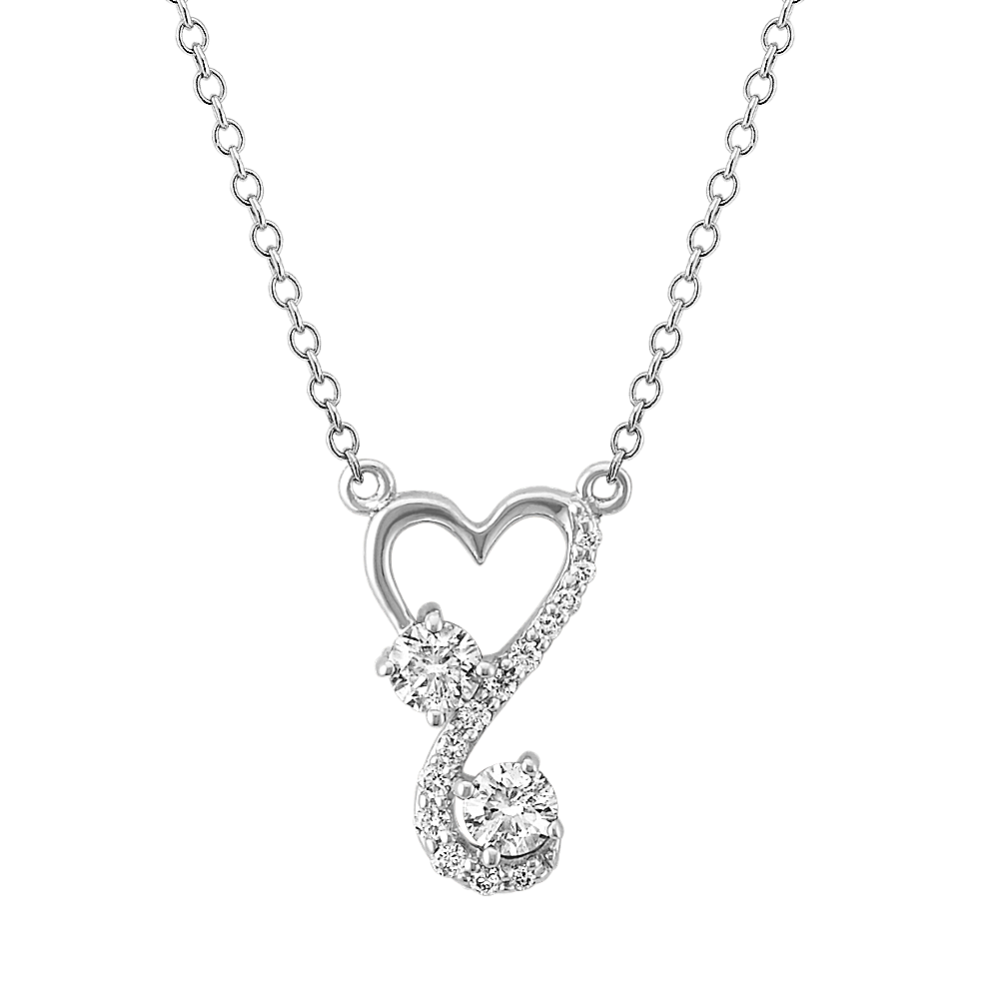 Two-Stone Diamond Heart Necklace in Sterling Silver (18 in)