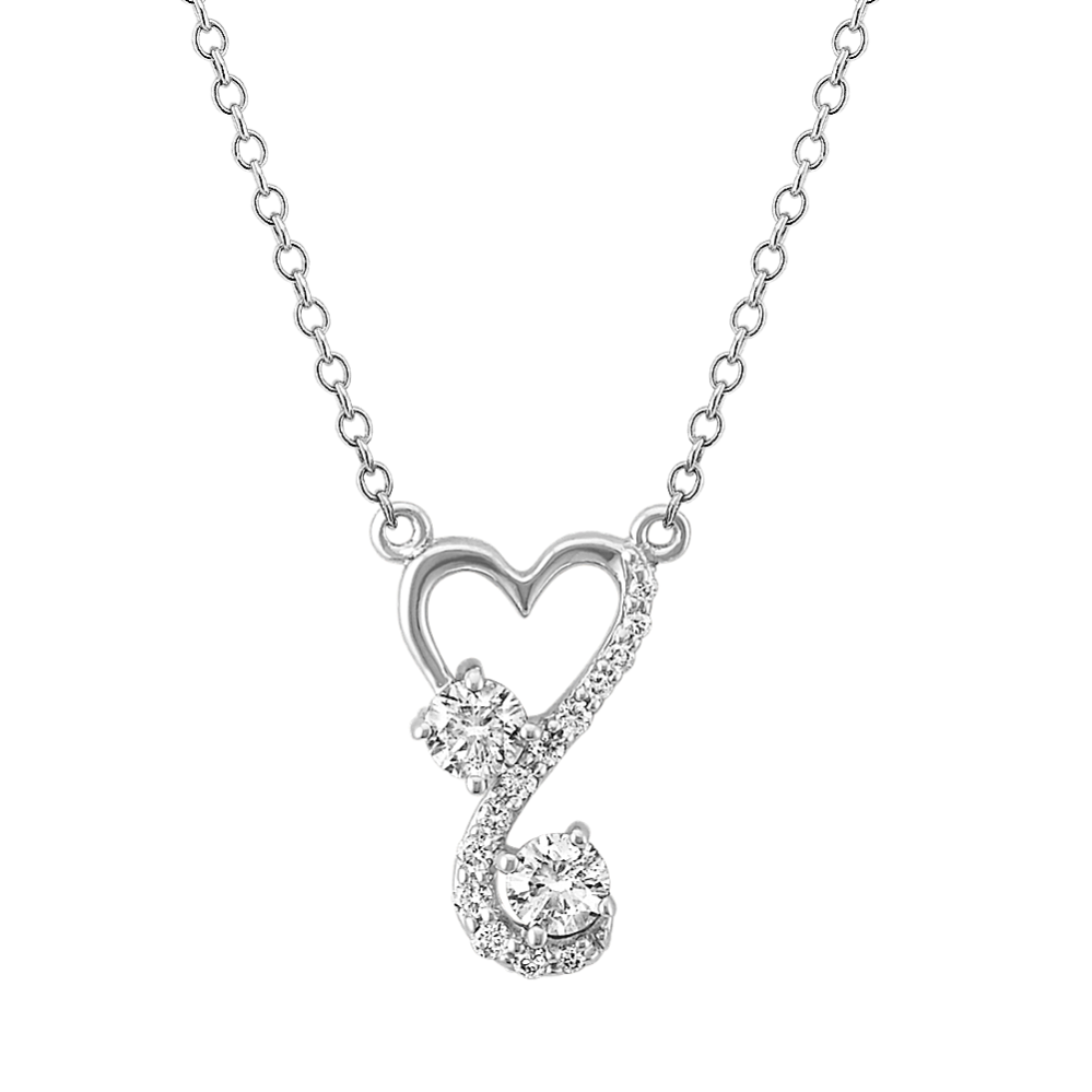 Two-Stone Diamond Heart Necklace in Sterling Silver (18'')
