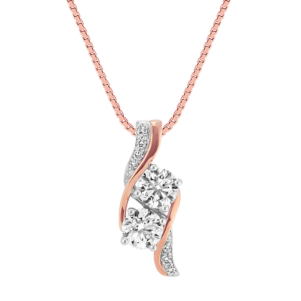 Two-Stone Diamond Pendant in 14k Rose and White Gold (18 in)