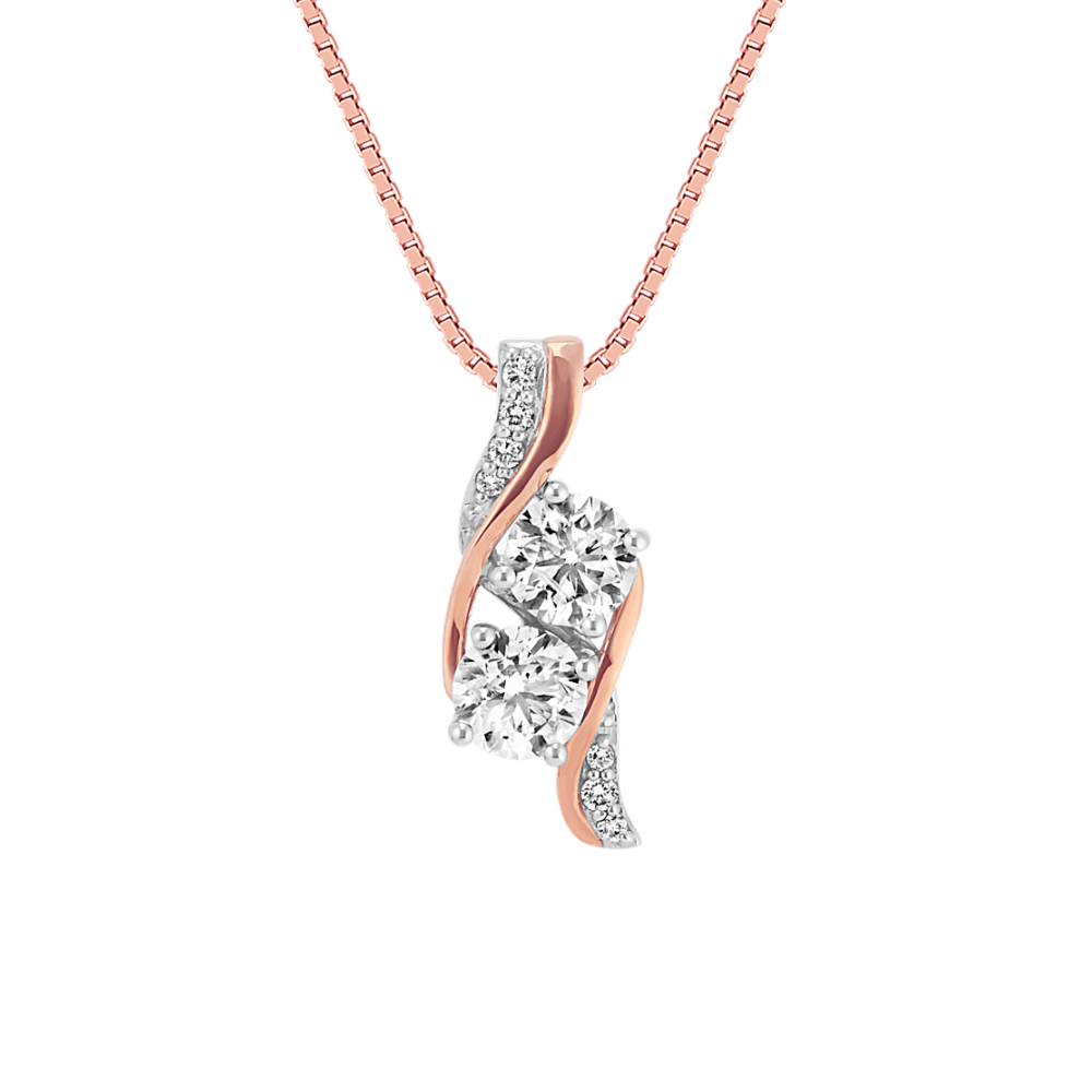 Two-Stone Natural Diamond Pendant in 14k Rose and White Gold (18 in)