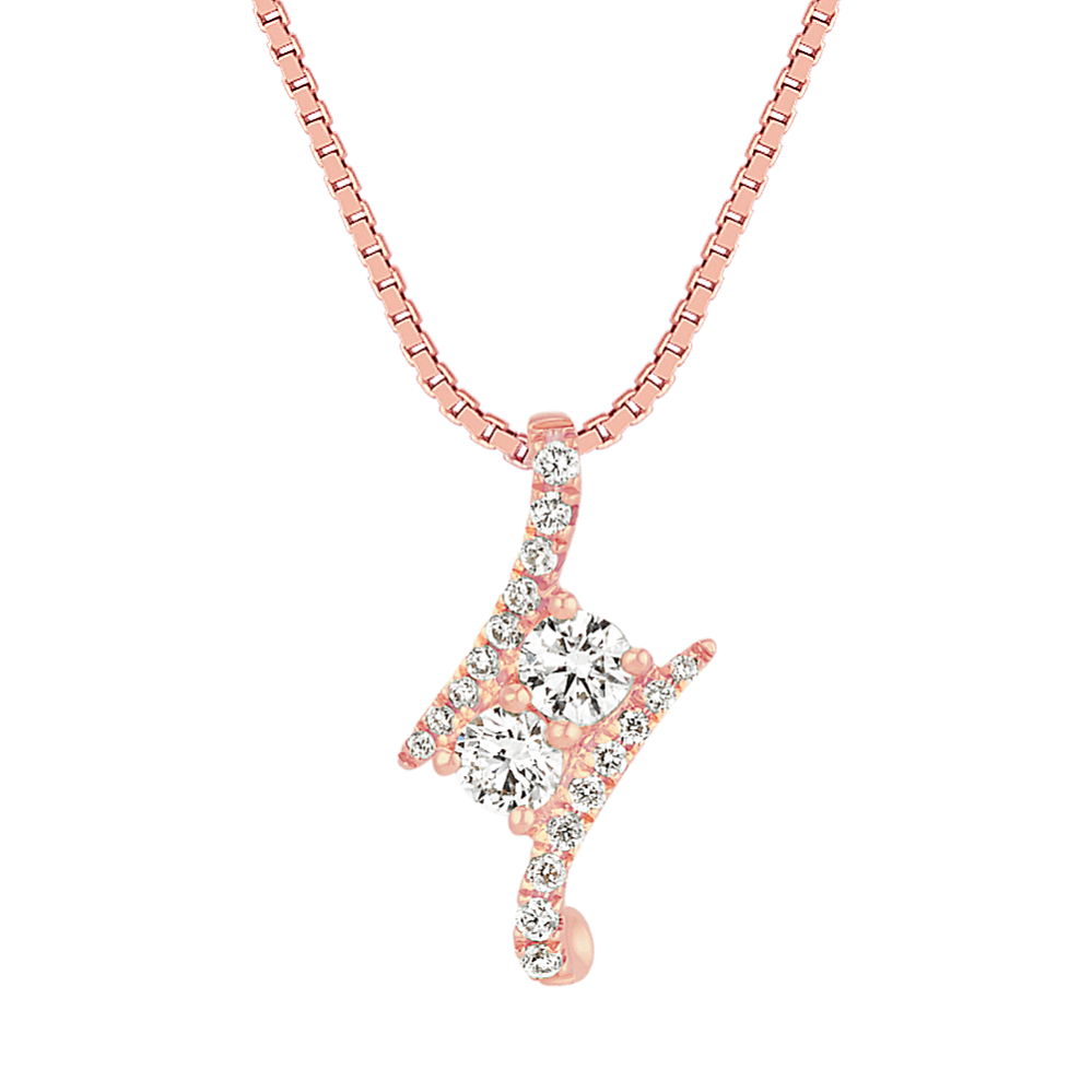Two-Stone Round Diamond Pendant in 14k Rose Gold (18 in)