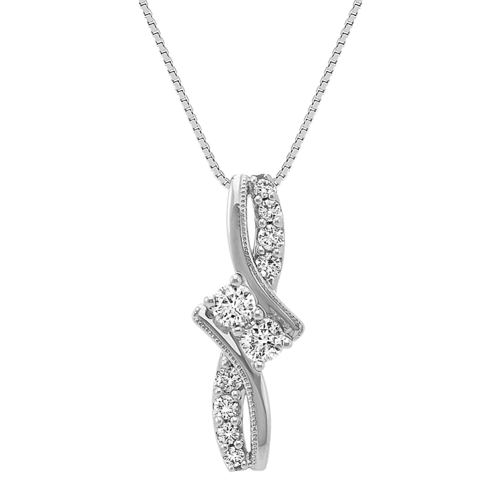 Two-Stone Round Diamond Pendant in 14k White Gold (18'')