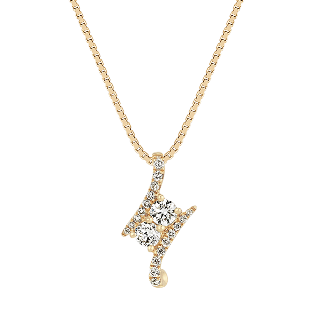 Two-Stone Round Diamond Pendant in 14k Yellow Gold (18 in)