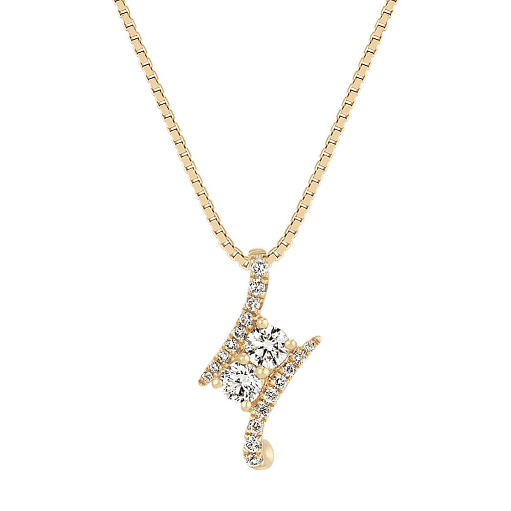 Two-Stone Round Diamond Pendant in 14k Yellow Gold (18'')