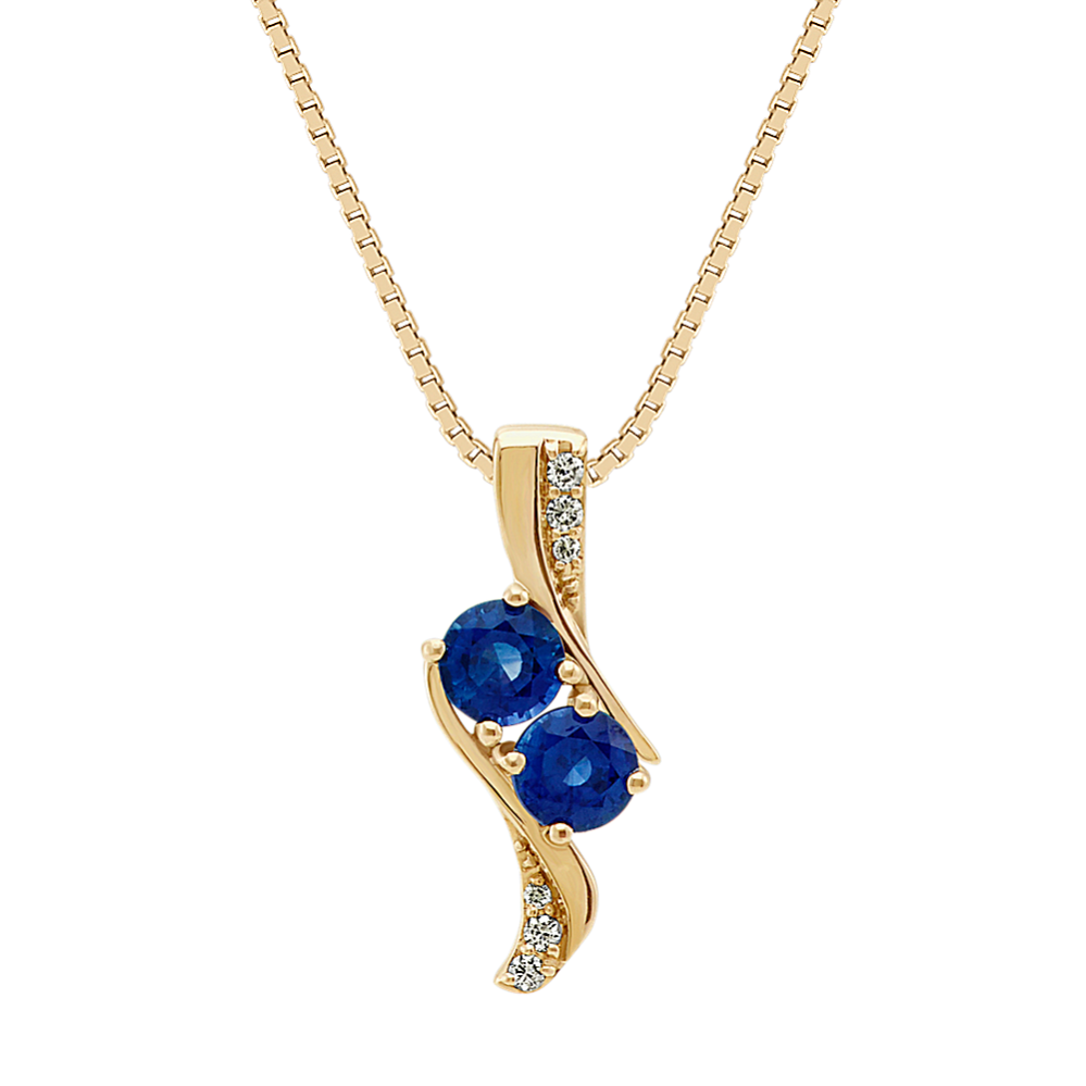 Two-Stone Round Sapphire and Diamond Two-Stone Pendant (18 in)
