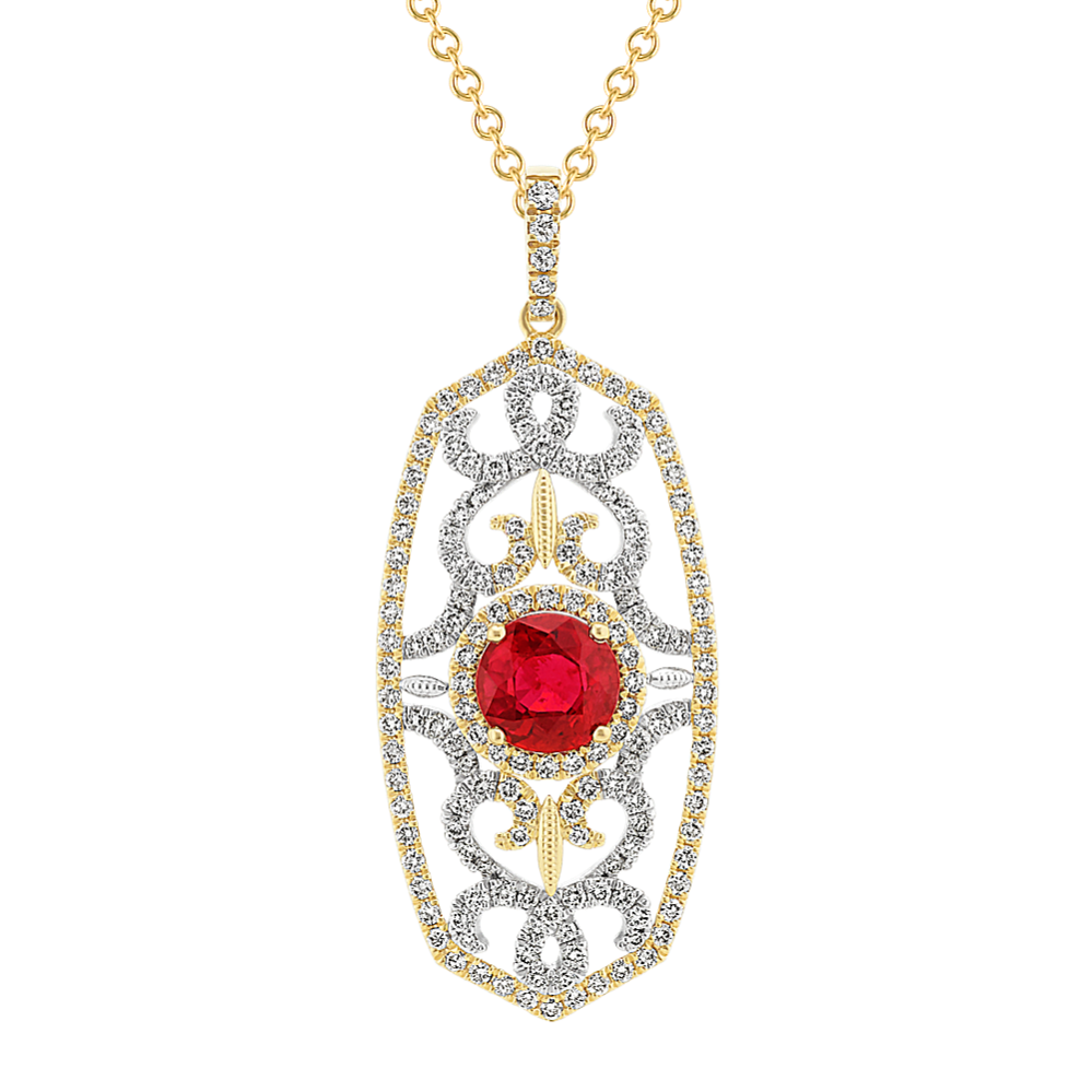 Two-Tone Ruby and Diamond Vintage Pendant (22 in.)
