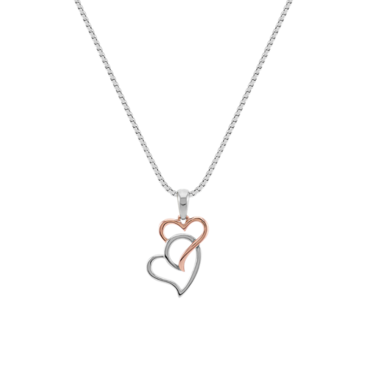 Two-Tone Sterling Silver and Gold Double Heart Pendant (18 in.)