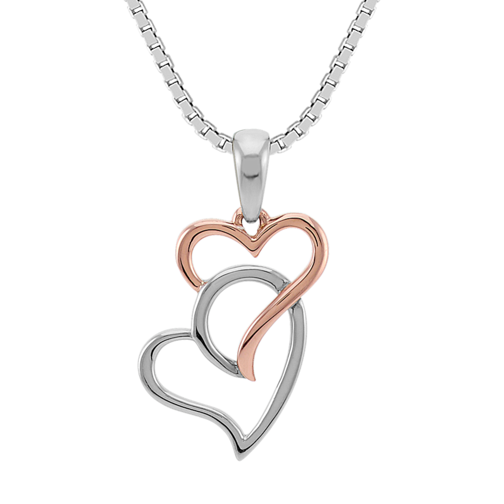 Two-Tone Sterling Silver and Gold Double Heart Pendant (18 in.)