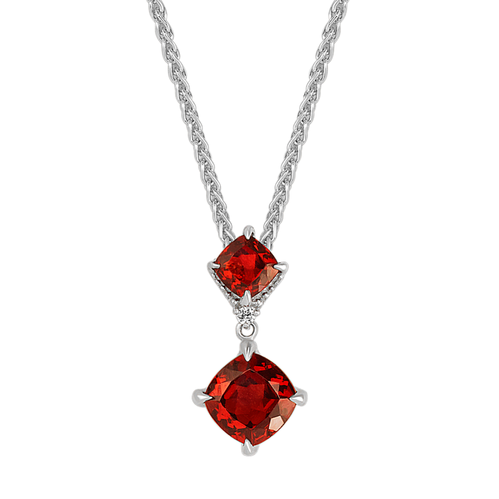 Vida Garnet and Diamond Pendant in Sterling Silver (20'')
