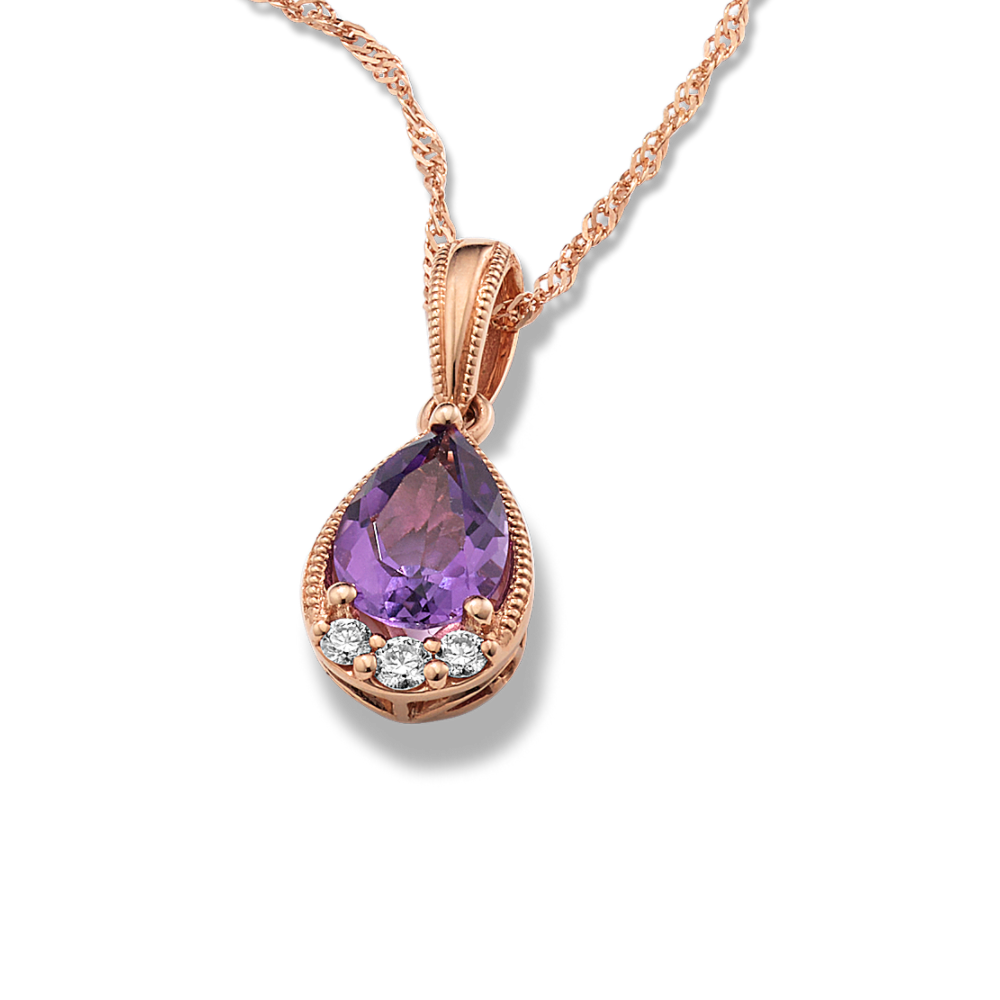 Sloane Vintage Natural Amethyst and Natural Diamond Pendant in 14K Rose Gold (20 in)