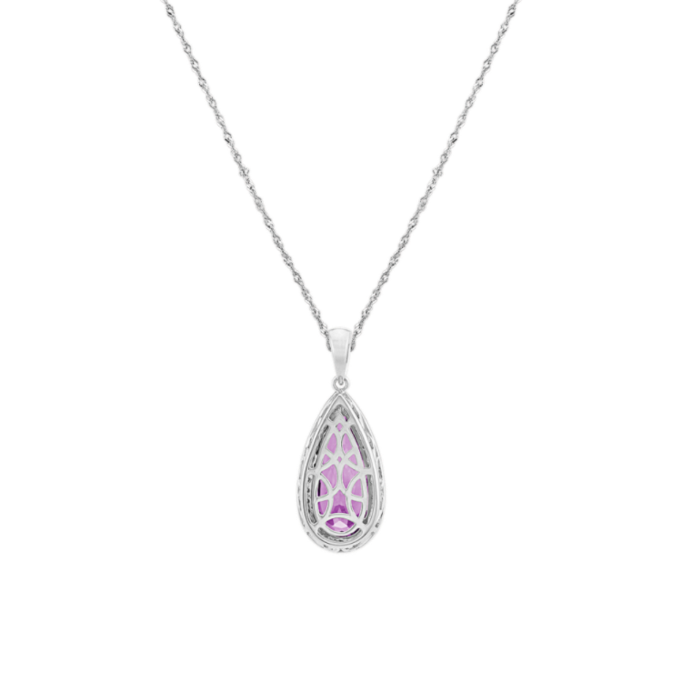 Violetta Vintage Natural Amethyst and Natural Diamond Pendant in 14K White Gold (22 in)