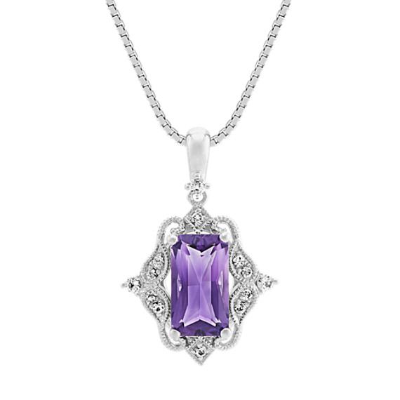 Vintage Amethyst and White Sapphire Pendant (20 in)