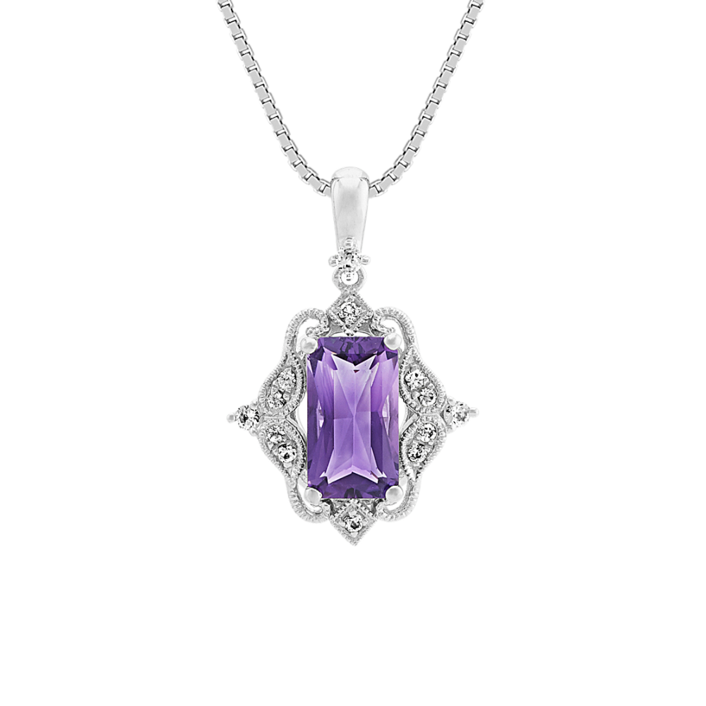 Vintage Amethyst and White Sapphire Pendant (20 in)