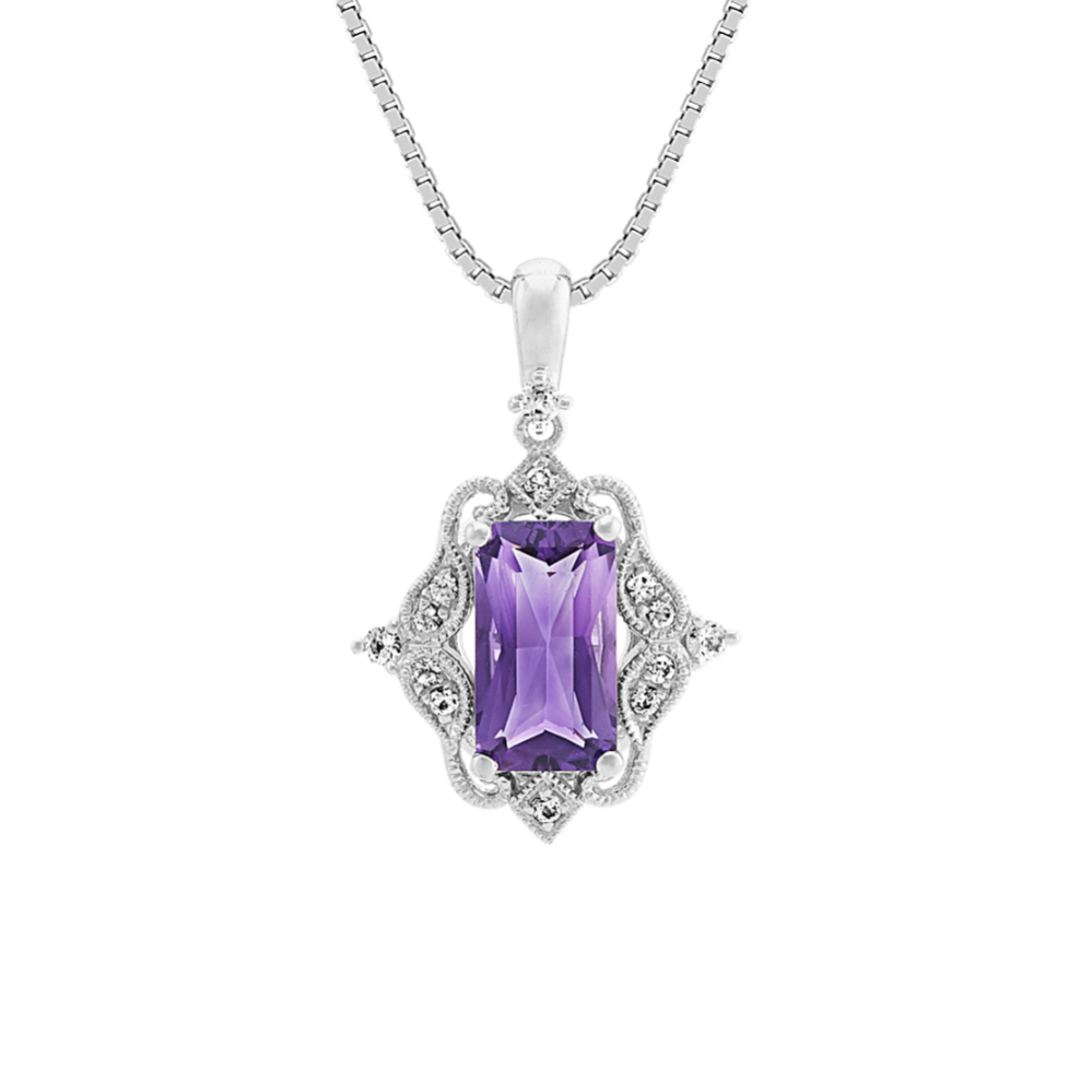 Vintage Amethyst and White Sapphire Pendant (20'')