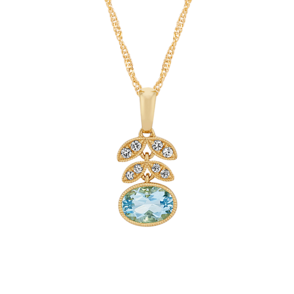 Elinor Vintage Aquamarine and Sapphire Floral Pendant (18'')