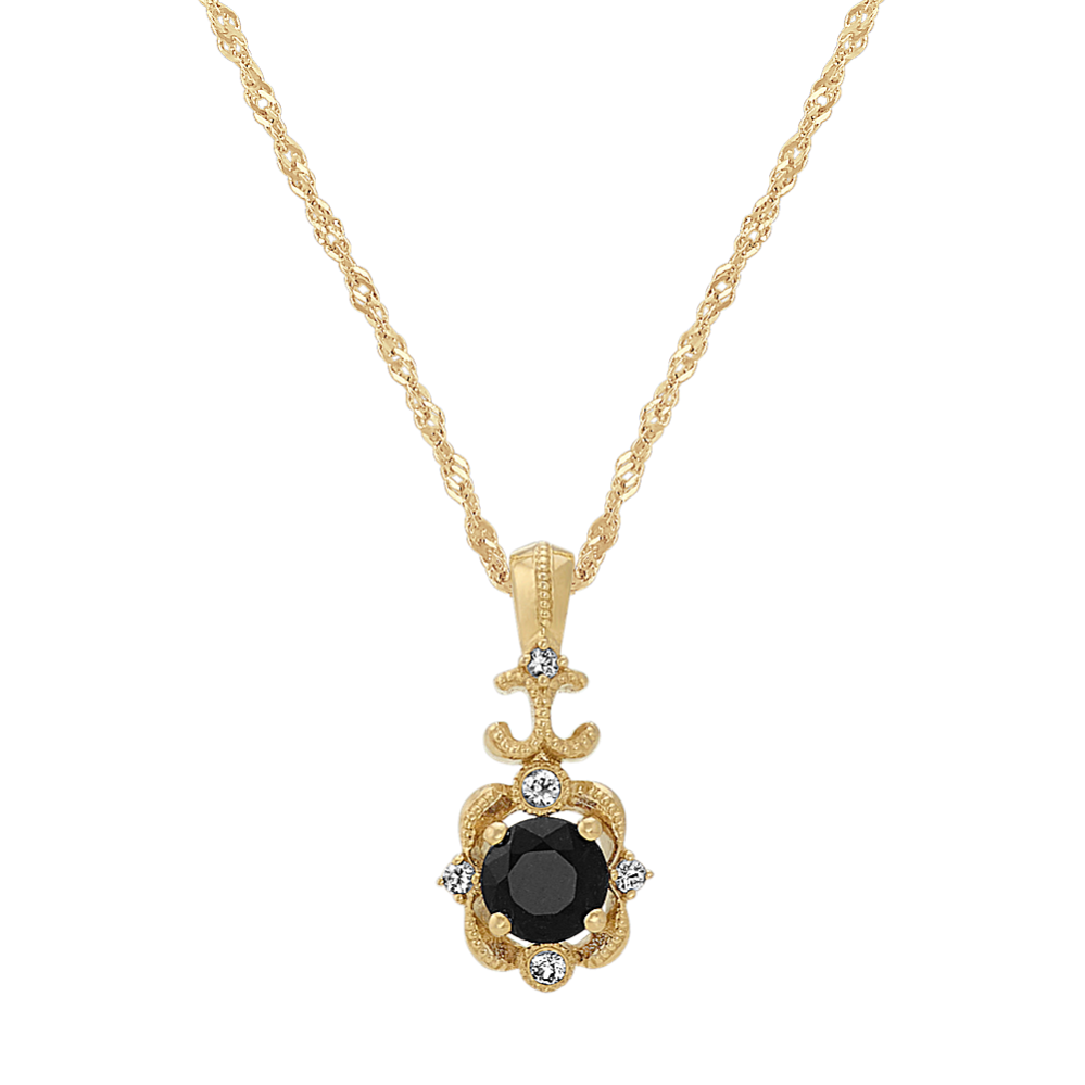 Vintage Black and White Sapphire Pendant (20'')