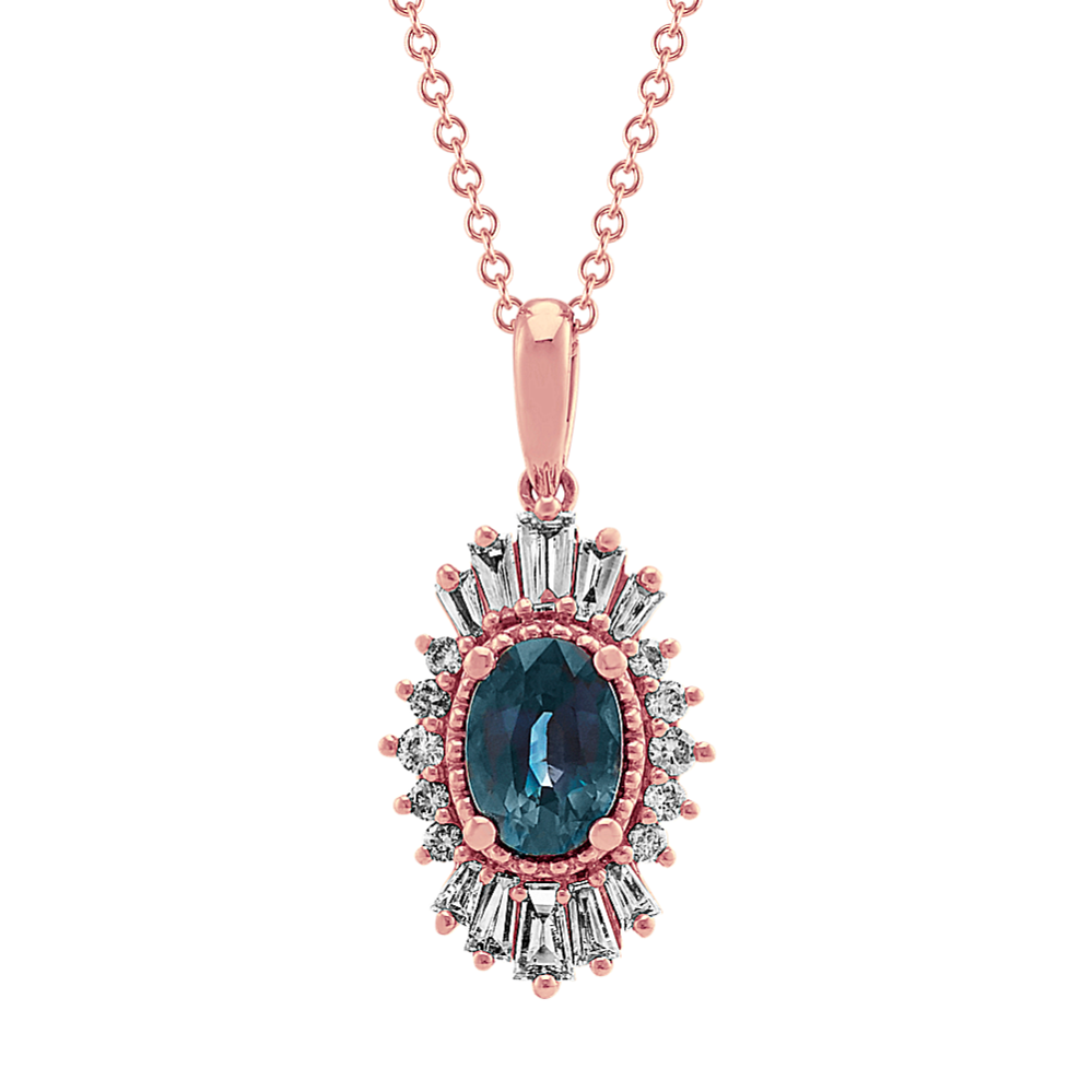 Vintage Blue-Green Sapphire and Diamond Pendant (22 in)