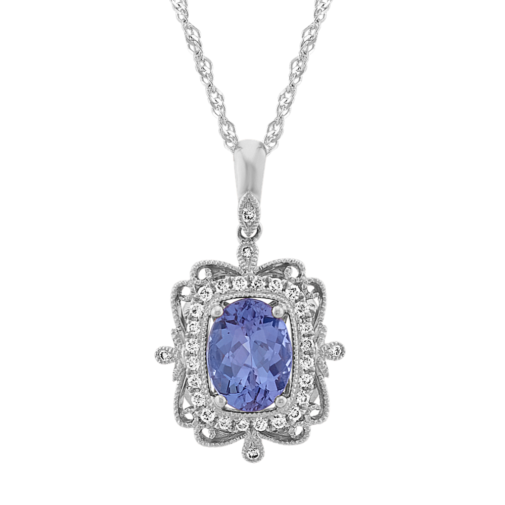 Tanzanite & Diamond Halo Pendant