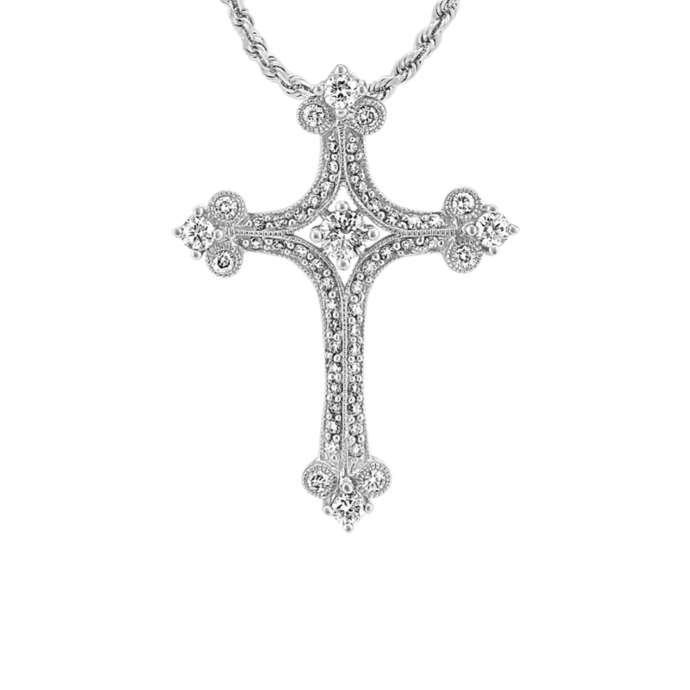Esperanza Diamond Cross Pendant in 14K White Gold (18 in)
