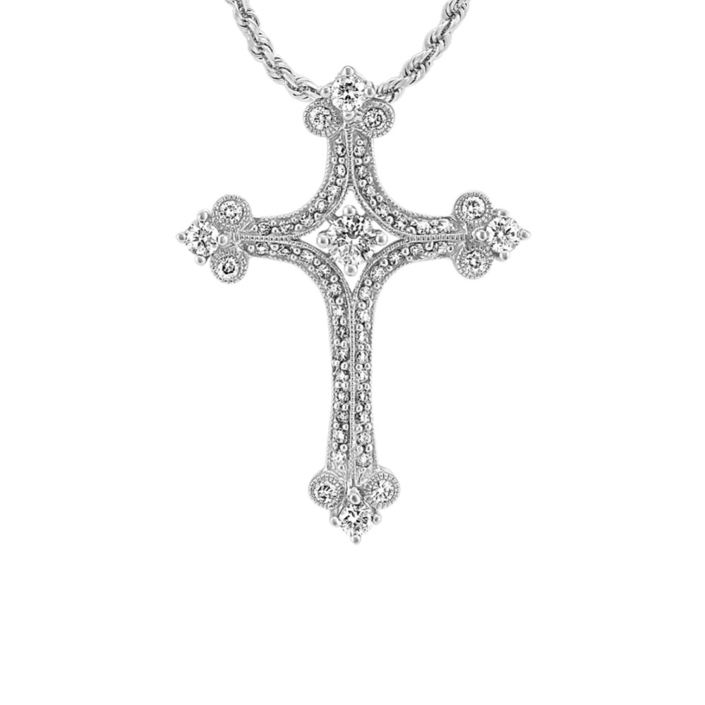 Esperanza Diamond Cross Pendant in 14K White Gold (18'')