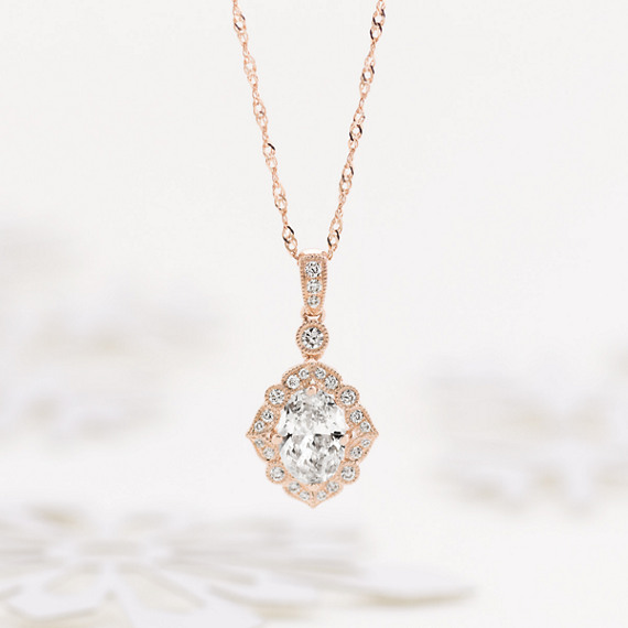 Vintage Diamond Pendant In 14k Rose Gold 20 Shane Co - Victorian Diamond Pendant Necklace Vintage Diamond Pendant In 14k Rose Gold 20 Shane Co - Victorian Diamond Pendant Necklace