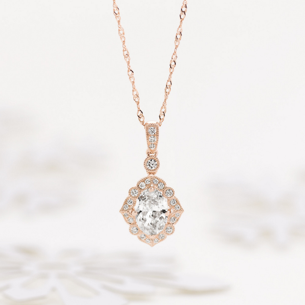 Vintage Diamond Pendant in 14k Rose Gold (20 in) | Shane Co.