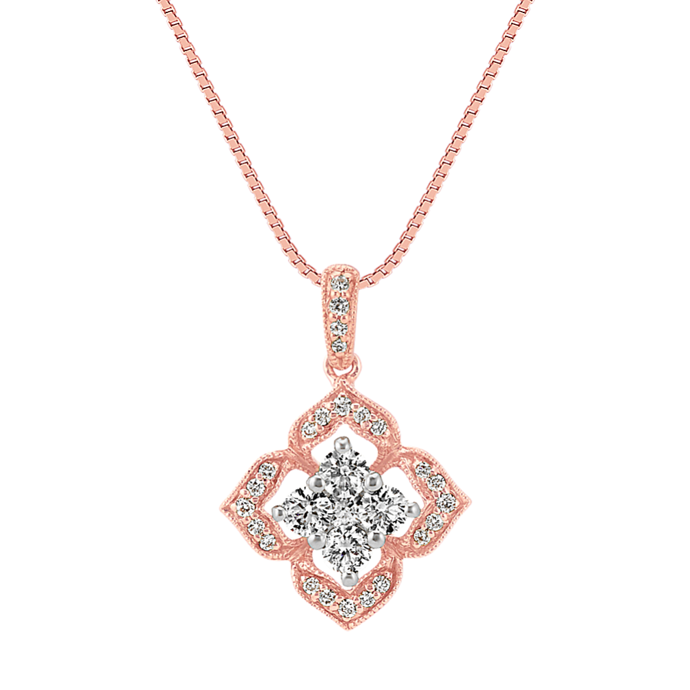 Vintage Diamond Pendant in Floral Setting with 14k Rose Gold (18 in)