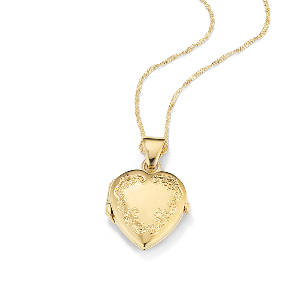 Floral 14k Yellow Gold Heart Locket