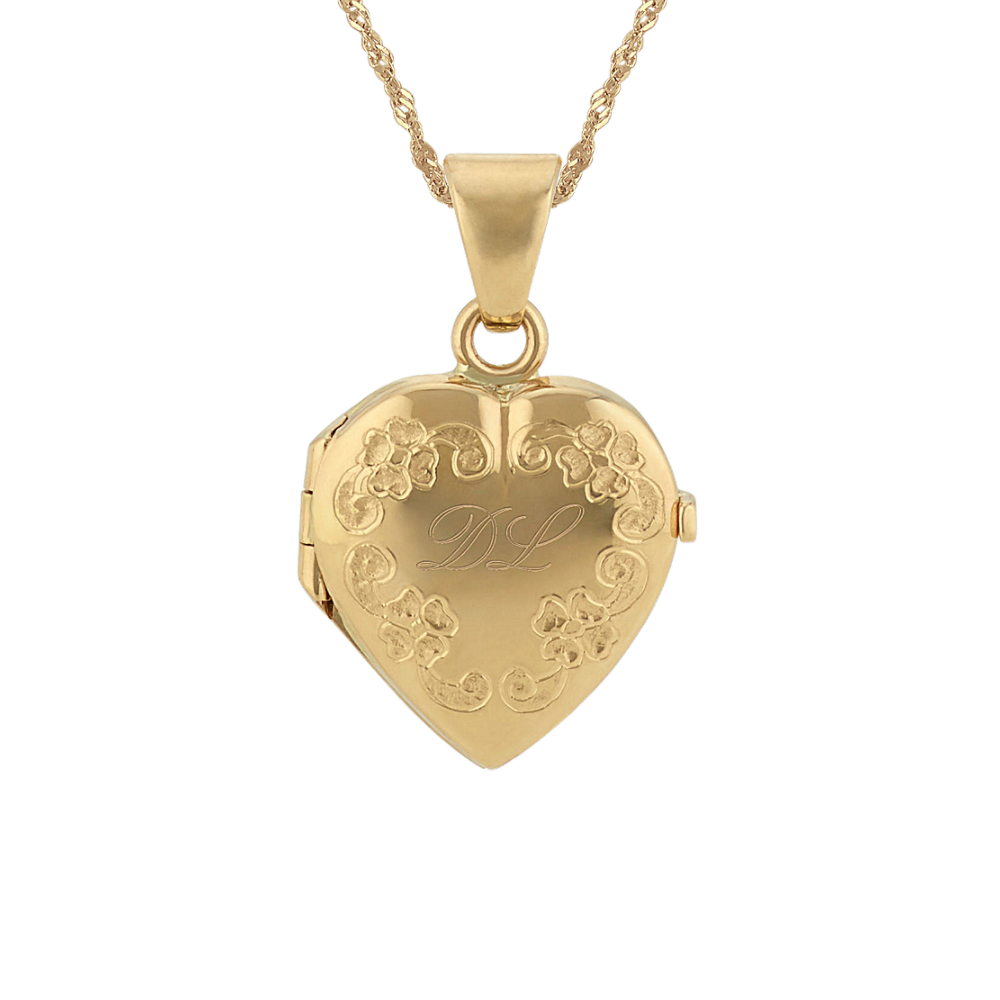 Vintage Engraved Heart Locket in 14k Yellow Gold (18 in)