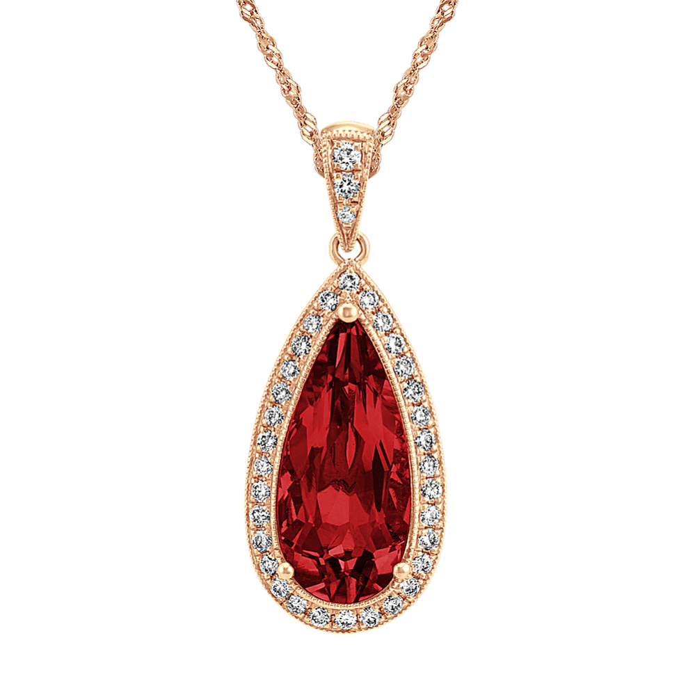 Vintage Garnet and Diamond Pendant in 14k Yellow Gold (22'')