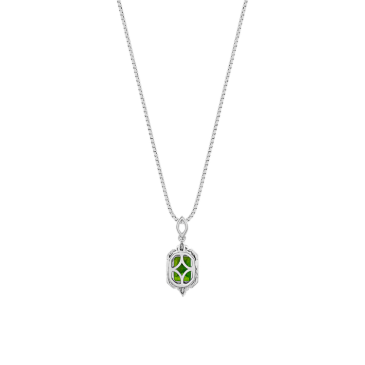 Vintage Green Natural Chrome Diopside and Natural Diamond Pendant (20 in)