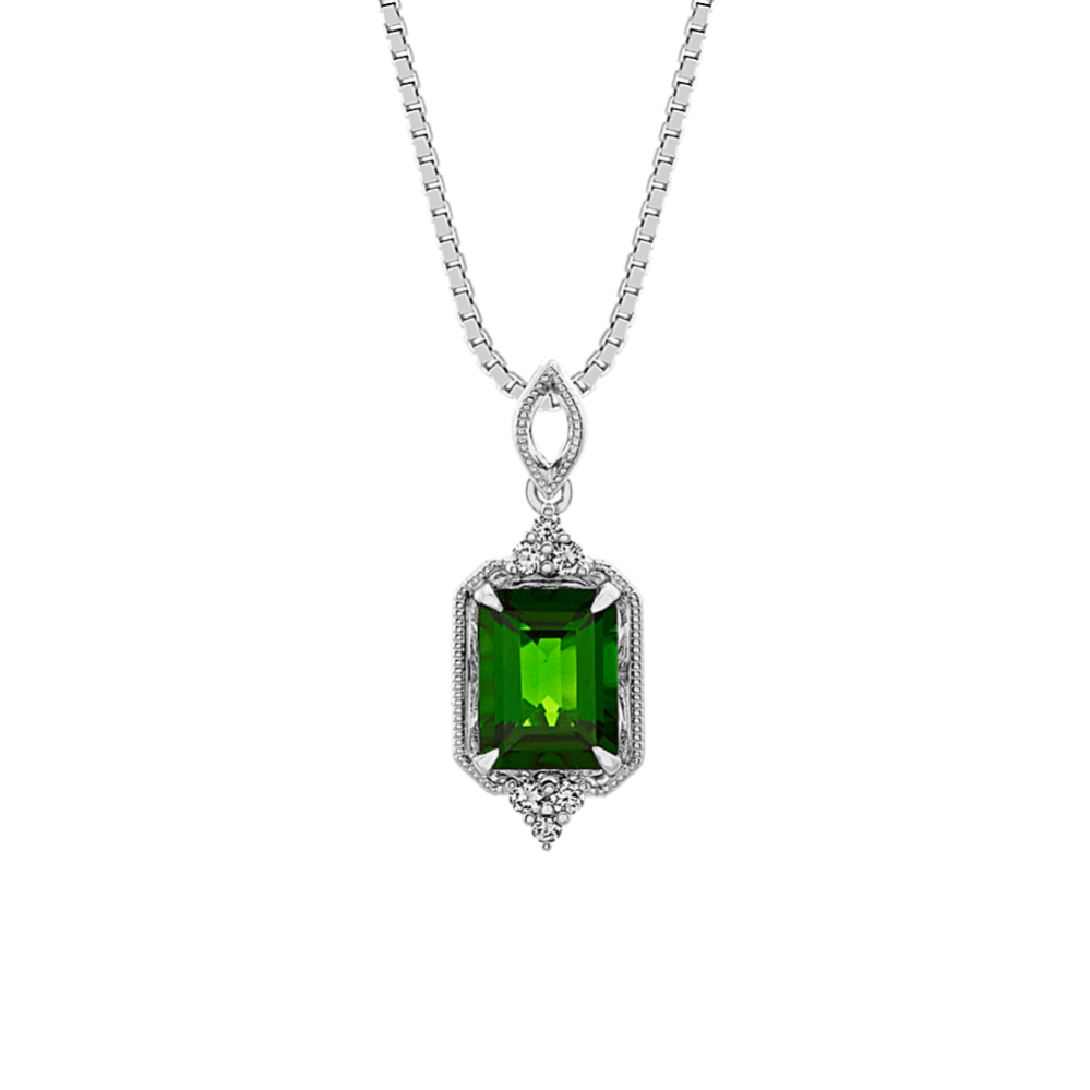 Vintage Green Chrome Diopside and Diamond Pendant (20 in)