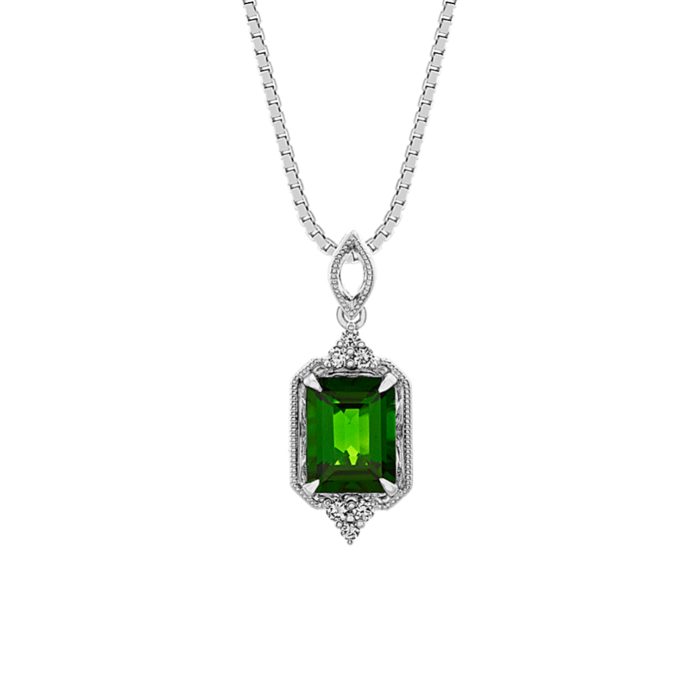 Vintage Green Chrome Diopside and Diamond Pendant (20'')