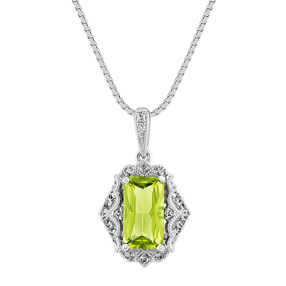 Vintage Green Peridot and White Sapphire Pendant (20 in)