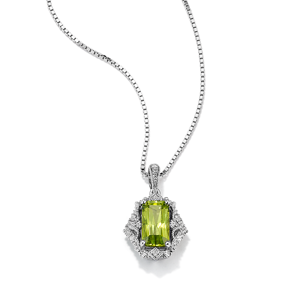 Vintage Green Peridot and White Sapphire Pendant (20 in)