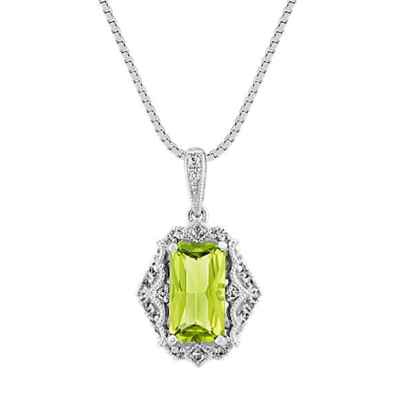 Vintage Green Peridot and White Sapphire Pendant (20 in)