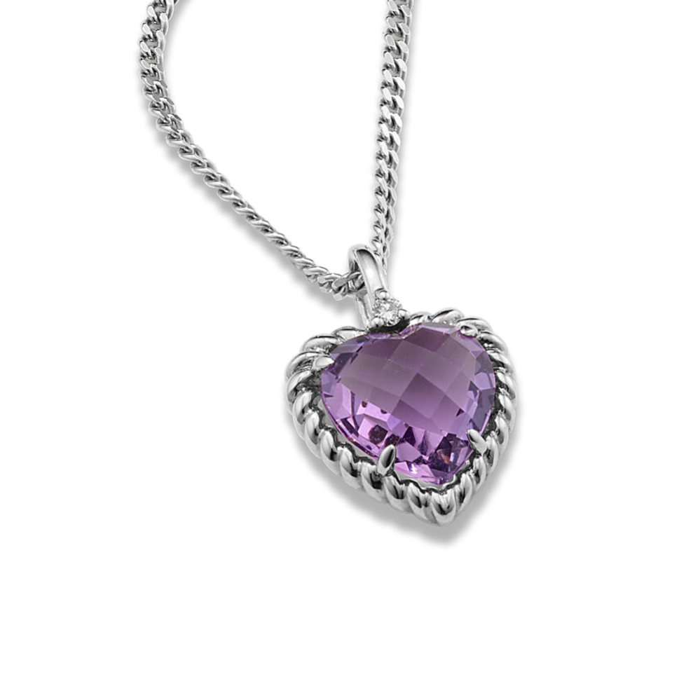 Evie Amethyst & Diamond Heart Pendant