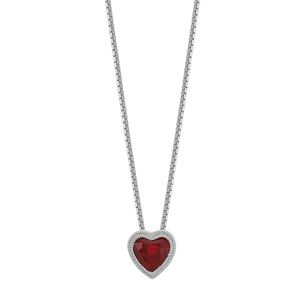 Vintage Heart-Shaped Ruby Pendant in 14k White Gold (18 in) | Shane Co.
