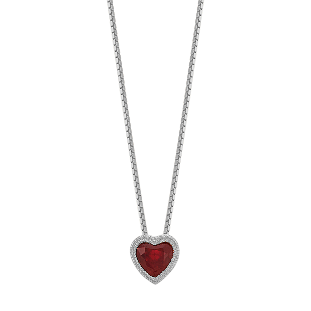 Vintage Heart-Shaped Ruby Pendant in 14k White Gold (18'')