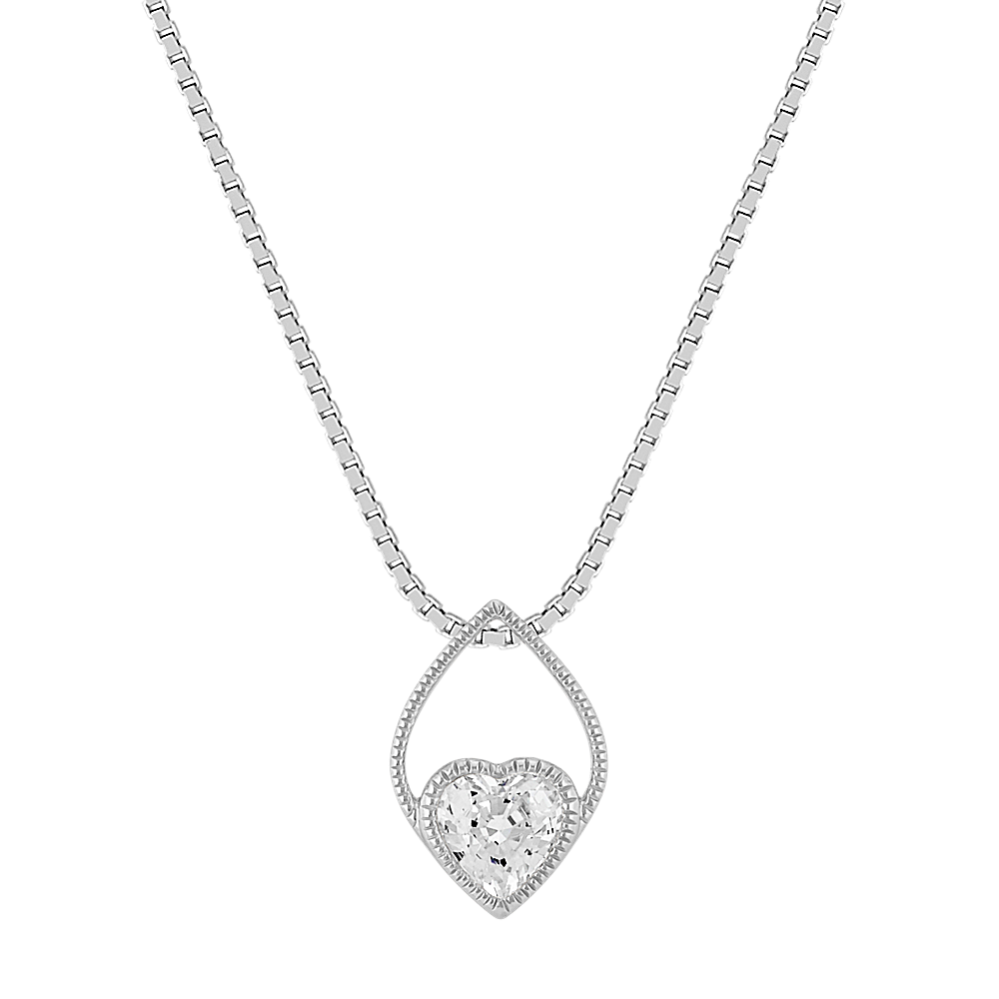 Vintage Heart-Shaped White Sapphire Pendant in Sterling Silver (20'')